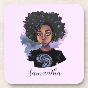 Personalized Sparkling African American Woman Coaster