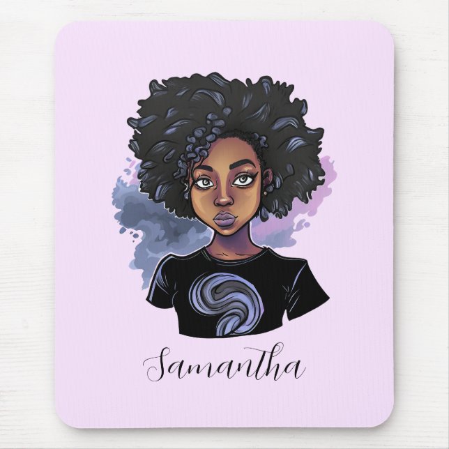 Personalized Sparkling African American Woman Mouse Mat (Front)