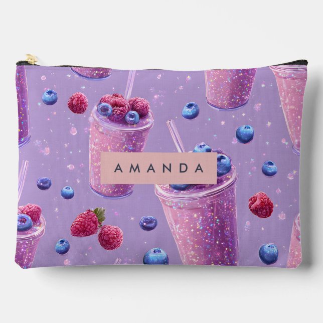 Personalized Sparkling Berry Bliss Purple Smoothie Accessory Pouch (Front)