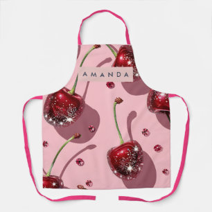 Personalized Sparkling Red Cherry Glam  Apron