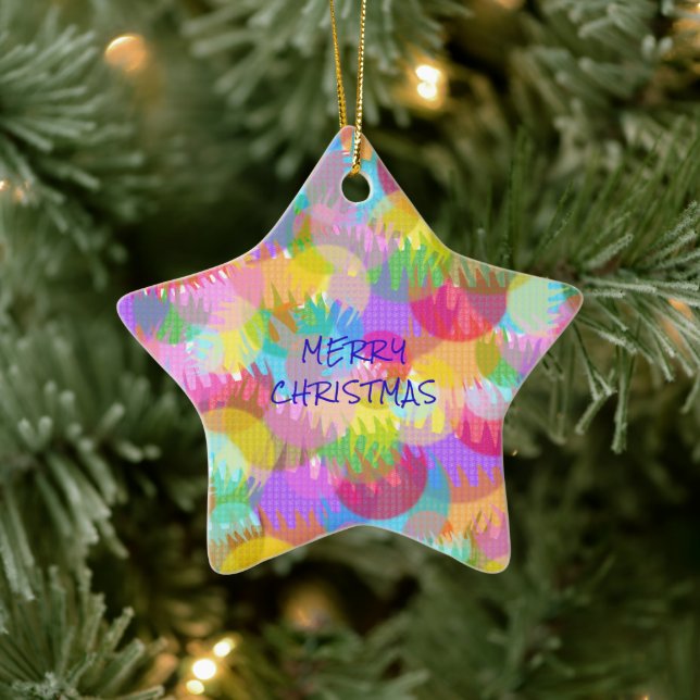 PERSONALIZED SPARKLY COLOURED MERRY CHRISTMAS CERAMIC TREE DECORATION (Tree)