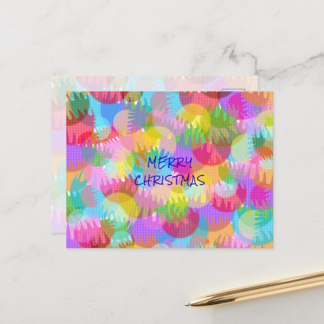 PERSONALIZED SPARKLY COLOURED MERRY CHRISTMAS HOLIDAY POSTCARD (Front/Back In Situ)