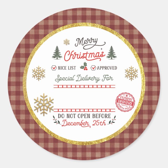 Personalized Special Delivery North Pole Santa Classic Round Sticker (Front)