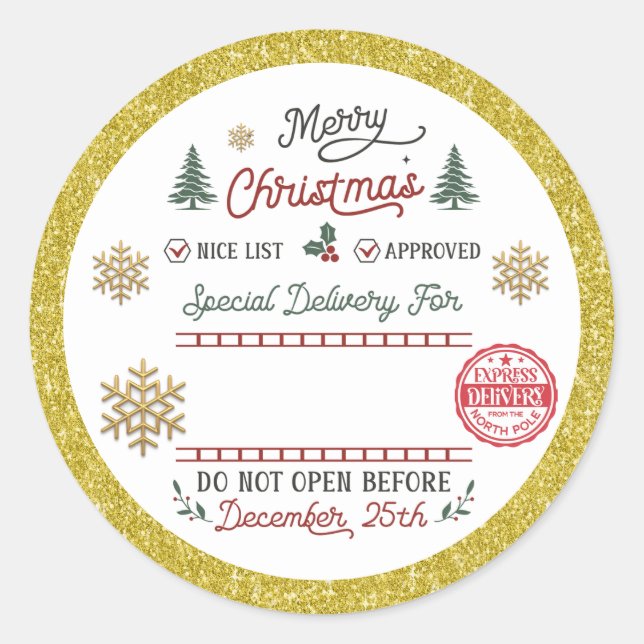 Personalized Special Delivery North Pole Santa Classic Round Sticker (Front)