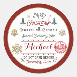 Personalized Special Delivery North Pole Santa Classic Round Sticker