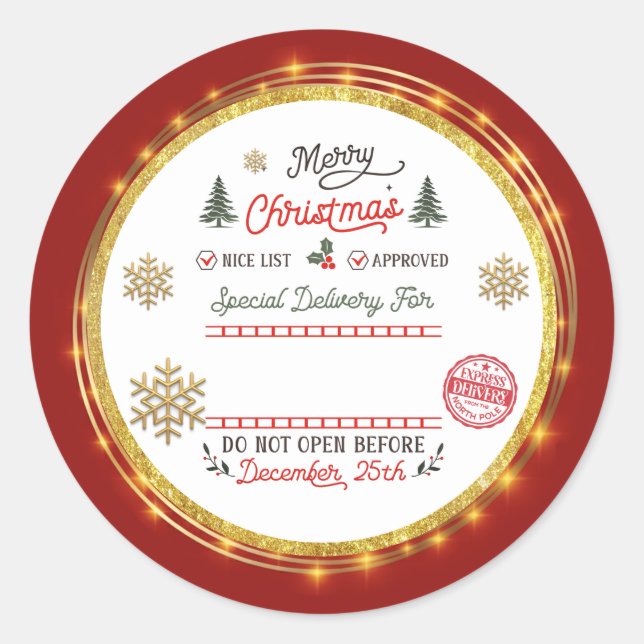 Personalized Special Delivery North Pole Santa Classic Round Sticker (Front)