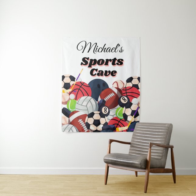 PERSONALIZED SPORTS CAVE TAPESTRY FOR ANY ROOM (In Situ)