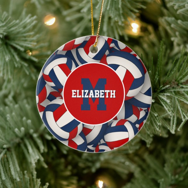 personalized sports red white blue volleyball ceramic tree decoration (Tree)