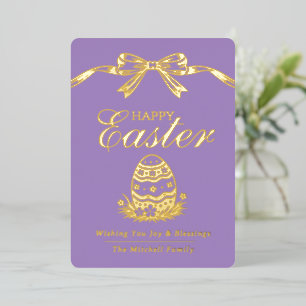 Personalized Spring Easter Egg Gold Bow Foil Holiday Card