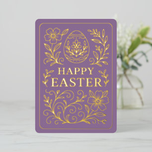 Personalized Spring Easter Egg Gold Floral Foil Holiday Card