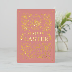 Personalized Spring Easter Egg Gold Floral Foil Holiday Card