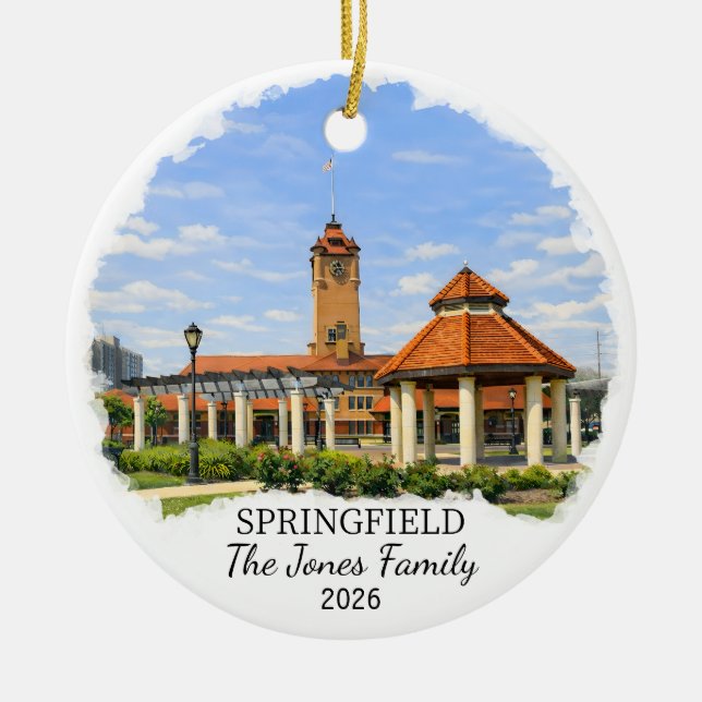 Personalized Springfield Ornament, Custom Illinois Ceramic Tree Decoration (Front)