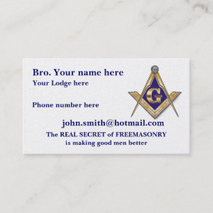 PERSONALIZED SQUARE AND COMPASSES MASONIC BUSINESS CARD