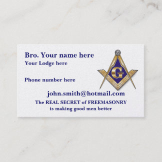 PERSONALIZED SQUARE AND COMPASSES MASONIC BUSINESS CARD