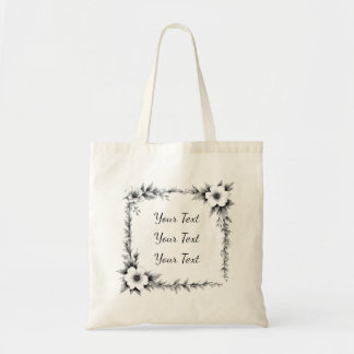 Personalized Square Floral Frame Tote Bag