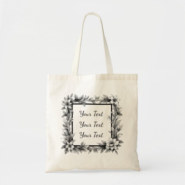 Personalized Square Floral Tote Bag (Front)