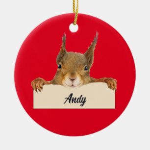 Personalized Squirrel Face with Custom Year Ceramic Tree Decoration