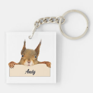 Personalized Squirrel Face with Sign Key Ring