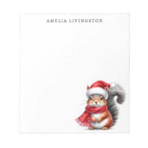 Personalized Squirrel in a Santa Hat Christmas  Notepad