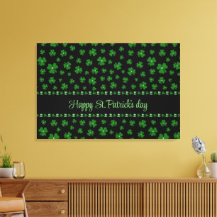 Personalized St. Patrick’s Day Shamrock on Black Canvas Print