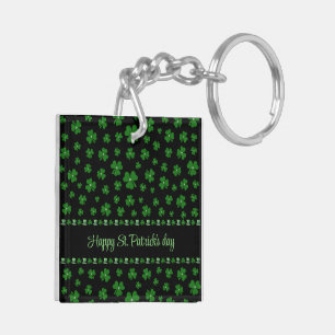 Personalized St. Patrick’s Day Shamrock on Black Key Ring