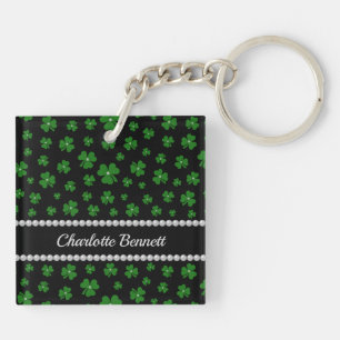 Personalized St. Patrick’s Day Shamrock with Pearl Key Ring
