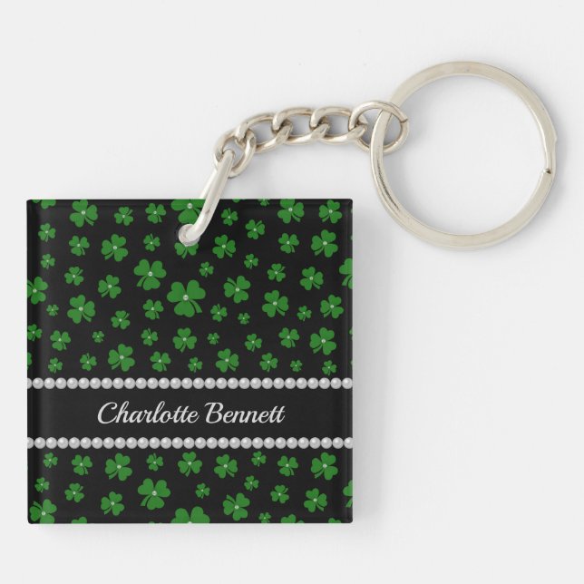 Personalized St. Patrick’s Day Shamrock with Pearl Key Ring (Back)