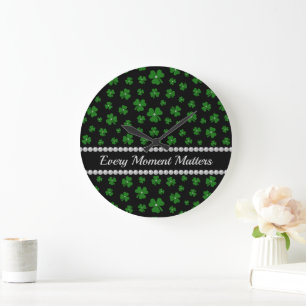 Personalized St. Patrick’s Day Shamrock with Pearl Large Clock