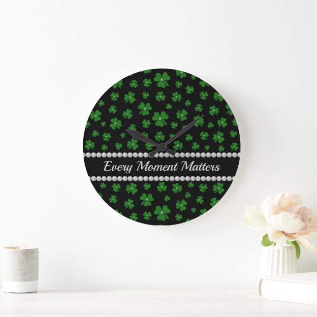 Personalized St. Patrick’s Day Shamrock with Pearl Large Clock (Home)