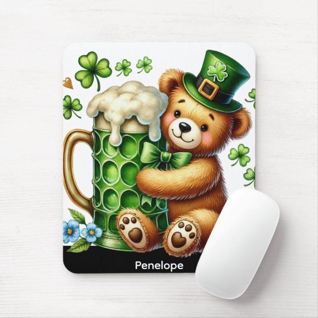 Personalized St. Patrick's Day Bear Mouse Mat (With Mouse)