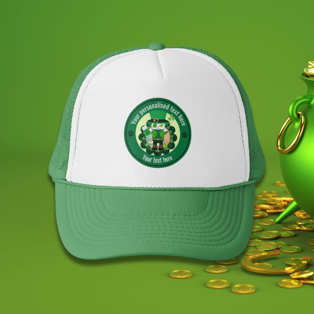 Personalized St. Patrick's Day Cat Shoemaker Trucker Hat (Personalized St. Patrick's Day Cat Shoemaker Trucker Hat)
