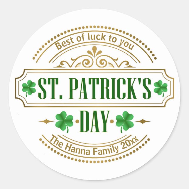 Personalized St. Patrick's Day I Luck of the Irish Classic Round Sticker (Front)