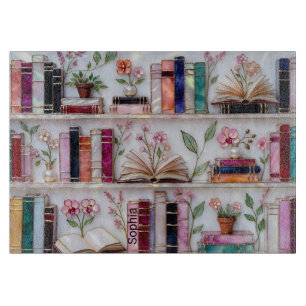 Personalized Stained Glass Bookshelf Cutting Board