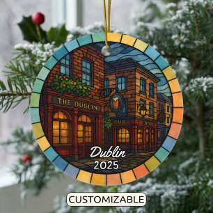 Personalized Stained Glass Dublin Ireland Ceramic Tree Decoration