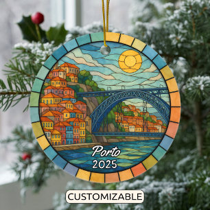 Personalized Stained Glass Porto, Portugal Ceramic Tree Decoration