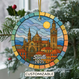Personalized Stained Glass Seville Ornament, Spain Ceramic Tree Decoration