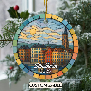Personalized Stained Glass Stockholm, Sweden Ceramic Tree Decoration