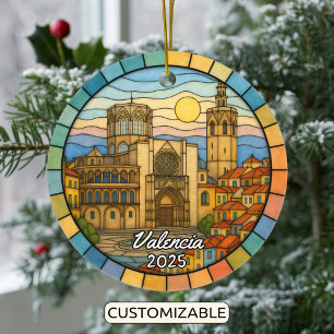 Personalized Stained Glass Valencia, Spain Ceramic Tree Decoration
