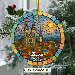 Personalized Stained Glass Zagreb, Croatia Ceramic Tree Decoration