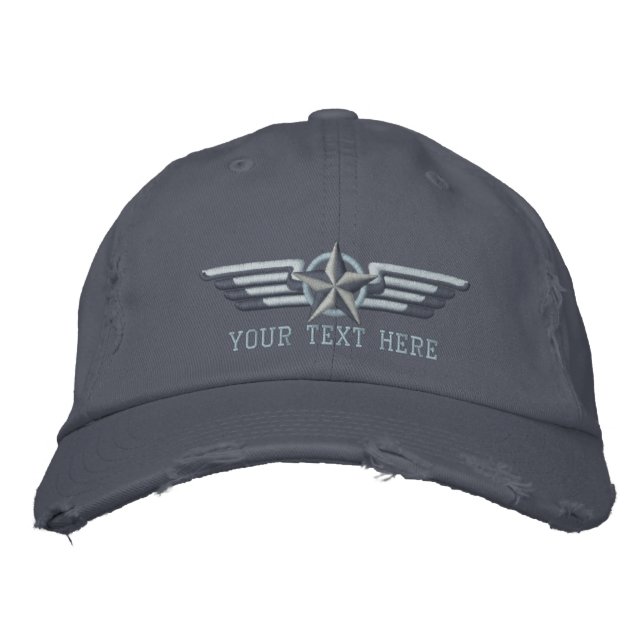 Personalized Star Badge Pilot Wings Embroidered Hat (Front)