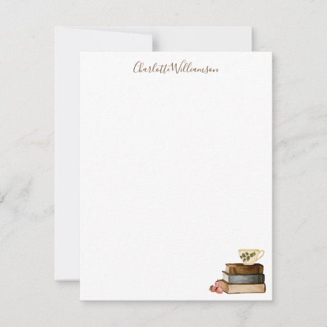 Personalized Stationery Cozy Book Lover Watercolor Card (Front)