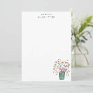 Personalized Stationery Name Hand-Painted Floral  Card