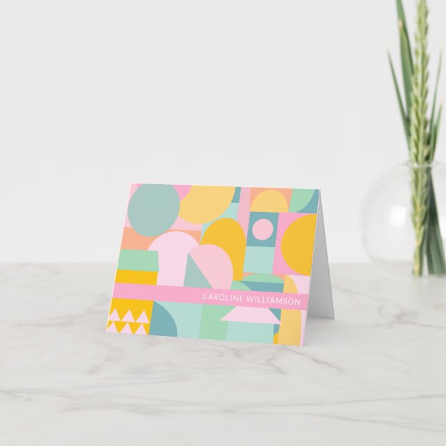 Personalized Stationery Name Pastel Geometric Kids Note Card (Front)
