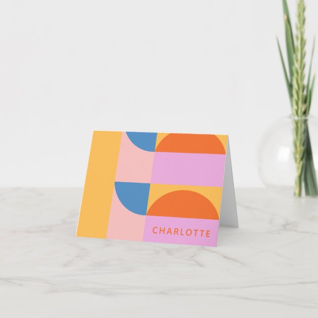 Personalized Stationery Name Vibrant Mod Geometric Note Card (Front)