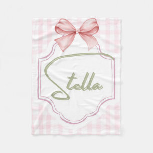 Personalized Stella Baby Girl Nursery Bow&Gingham Fleece Blanket