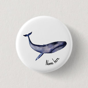 Personalized Stencil Blue Whale 3 Cm Round Badge