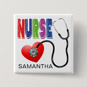 Personalized Stethoscope Colorful Nurse Name 15 Cm Square Badge