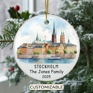 Personalized Stockholm Ornament, Sweden Ceramic Tree Decoration