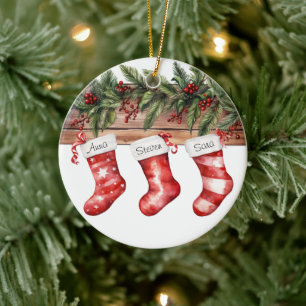 Personalized Stockings Family of 3 Christmas Ceramic Tree Decoration