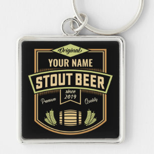 Personalized Stout Dark Beer Brewing Label Bar   Key Ring